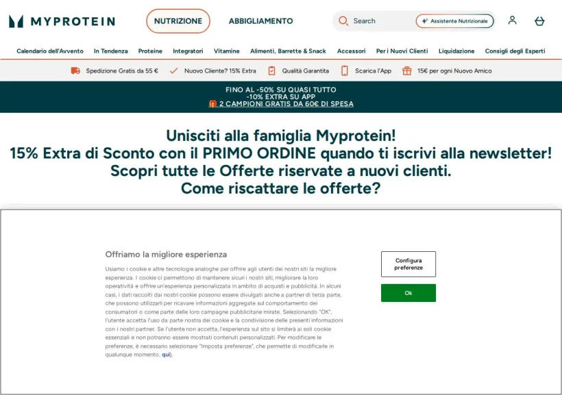 Schermata della pagina offerta di MyProtein