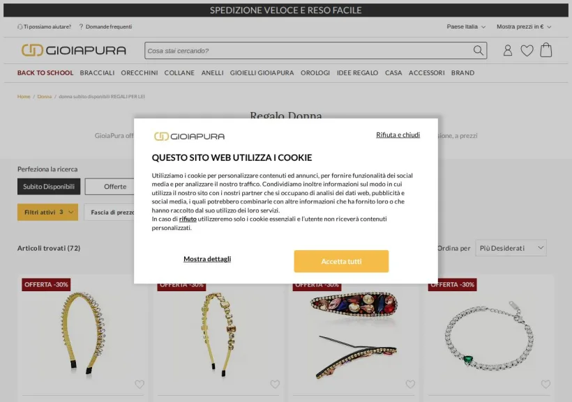 Schermata della pagina offerta di GioiaPura