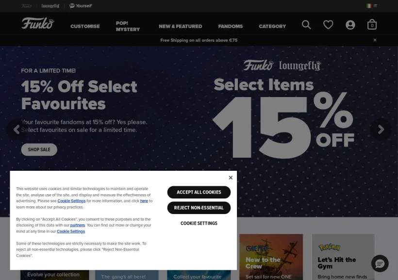 Schermata della pagina offerta di Funko