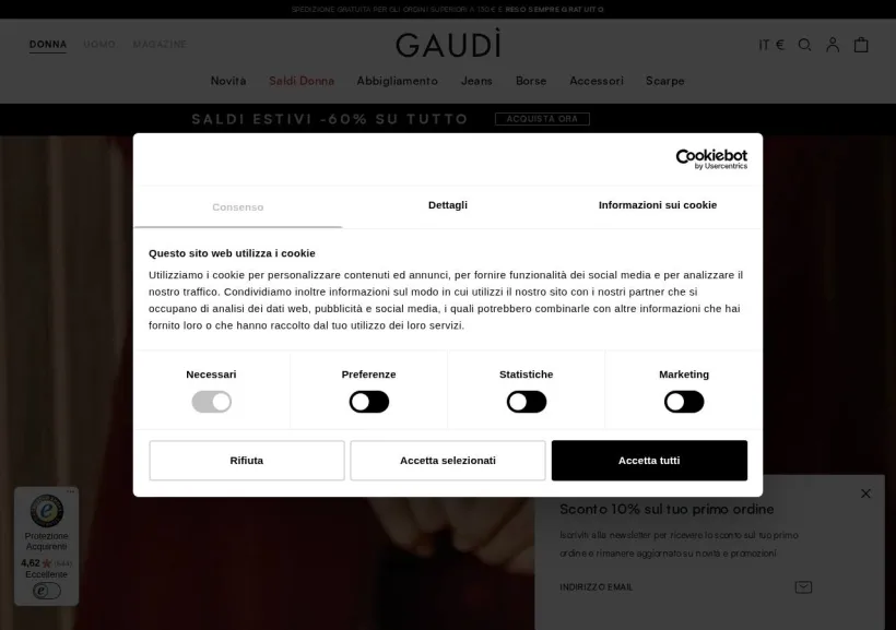 Schermata della pagina offerta di Gaudì