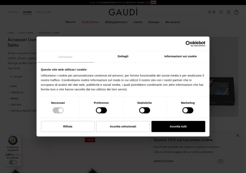 Schermata della pagina offerta di Gaudì