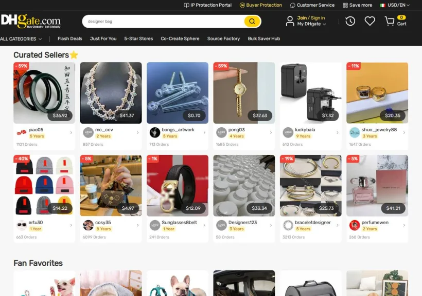 Schermata della pagina offerta di DHgate
