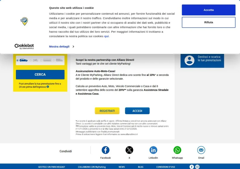 Schermata della pagina offerta di MyParking