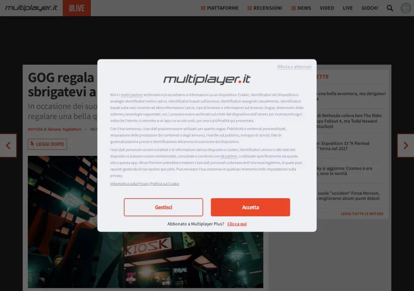 Schermata della pagina offerta di MultiPlayer