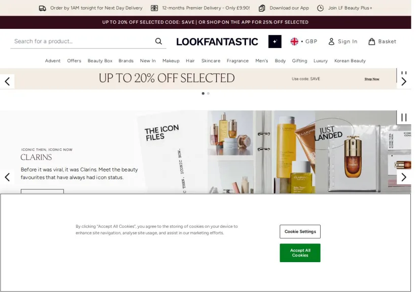 Schermata della pagina offerta di Look Fantastic
