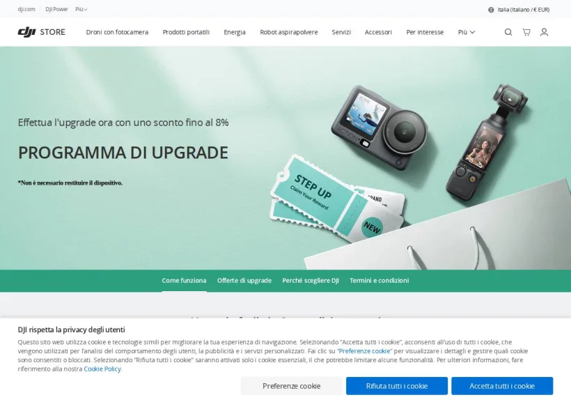 Schermata della pagina offerta di DJI