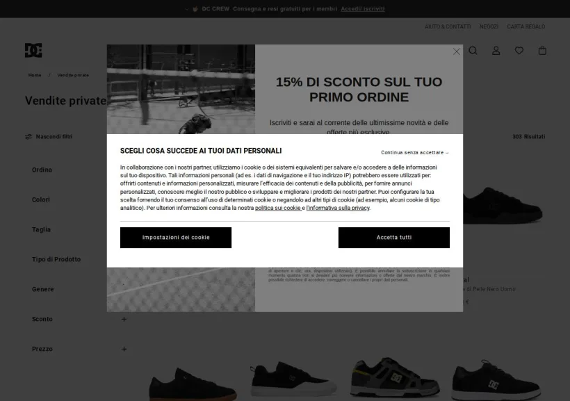 Schermata della pagina offerta di DC Shoes