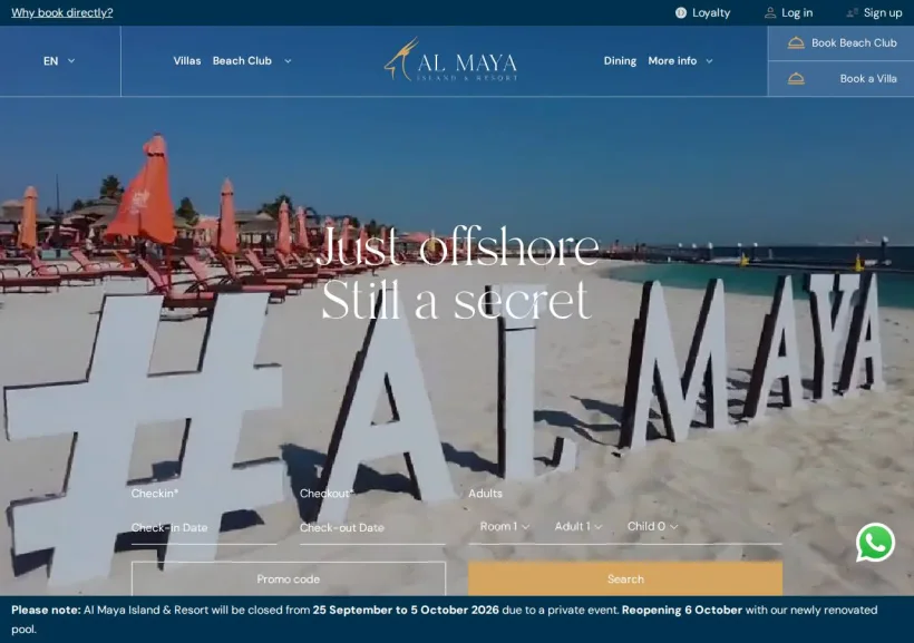Schermata della pagina offerta di Al Maya Island and Resort