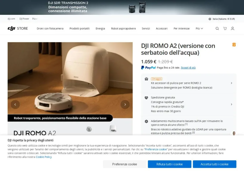 Schermata della pagina offerta di DJI