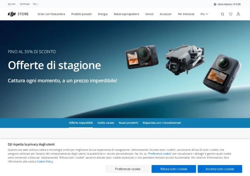 Schermata della pagina offerta di DJI
