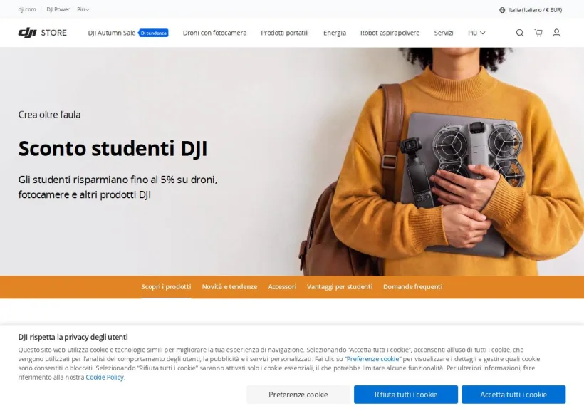 Schermata della pagina offerta di DJI