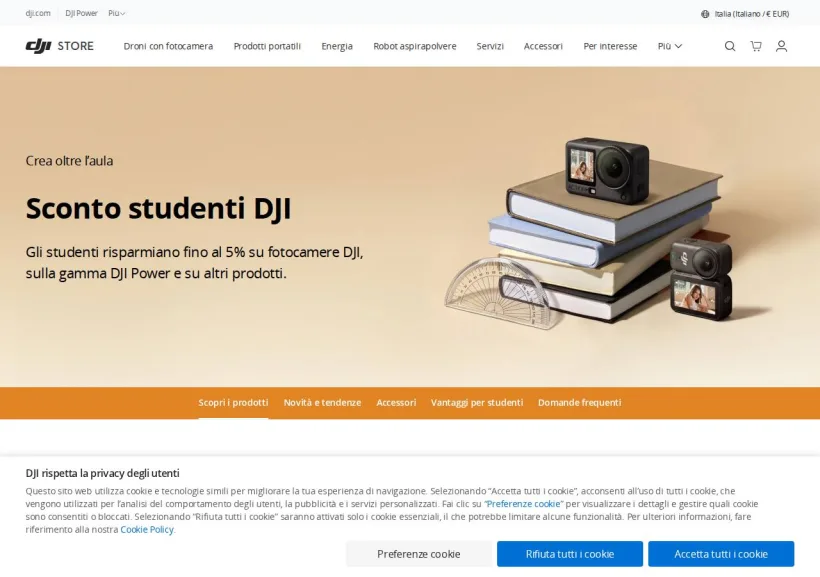 Schermata della pagina offerta di DJI
