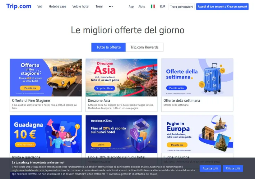 Schermata della pagina offerta di Trip.com