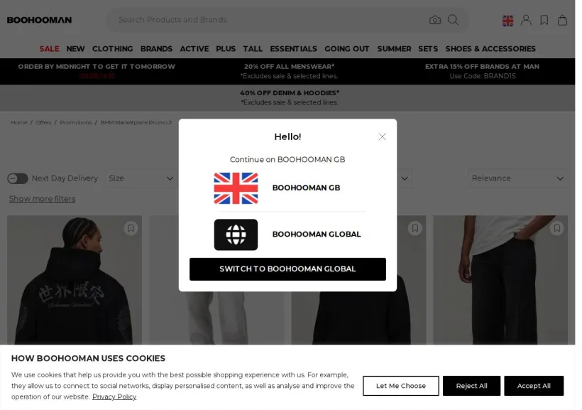 Schermata della pagina offerta di BoohooMan