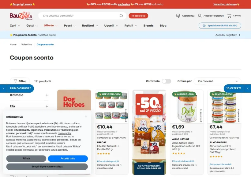Schermata della pagina offerta di Bauzaar