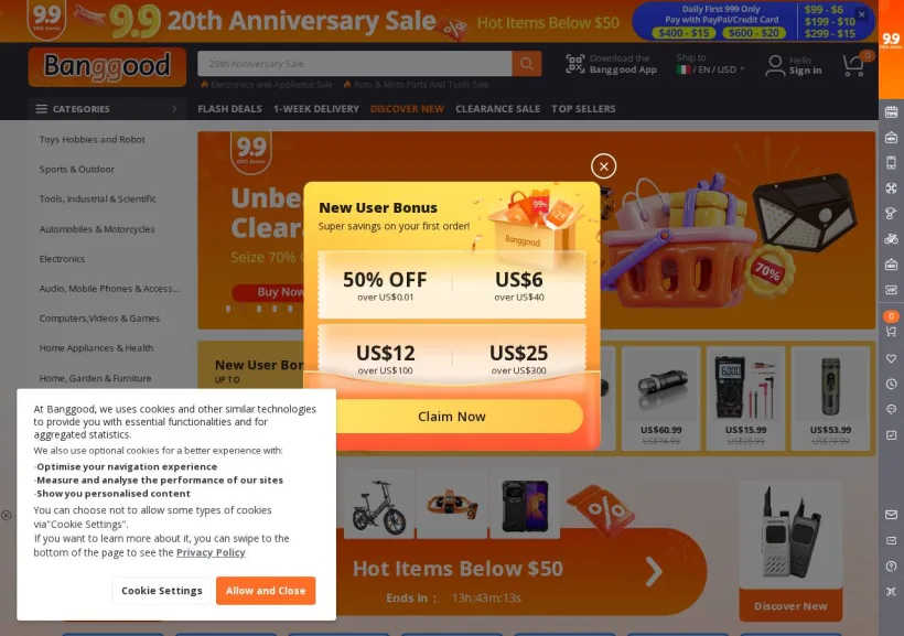 Schermata della pagina offerta di Banggood