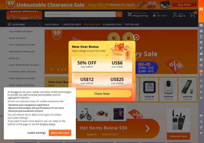 Schermata della pagina offerta di Banggood