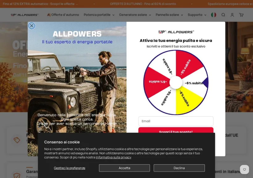 Schermata della pagina offerta di ALLPOWERS