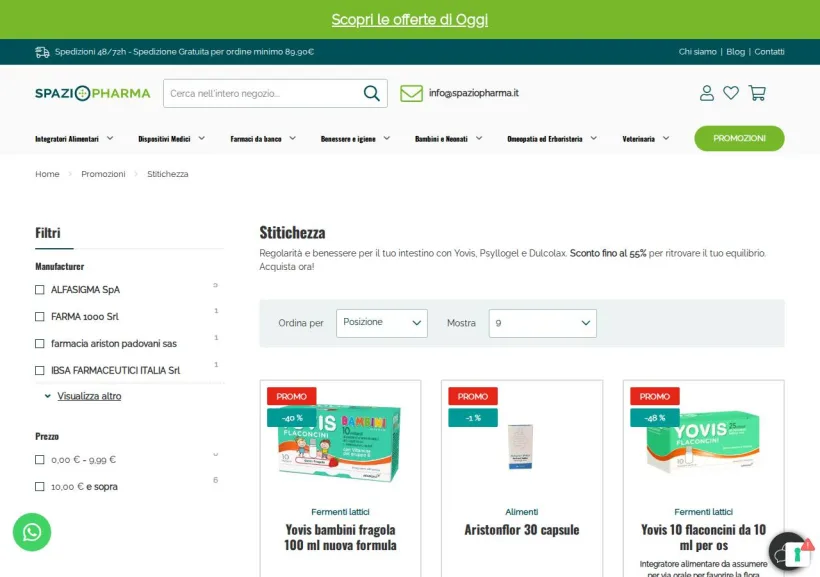 Schermata della pagina offerta di Spaziopharma