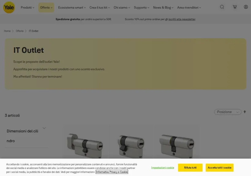 Schermata della pagina offerta di YaleHome
