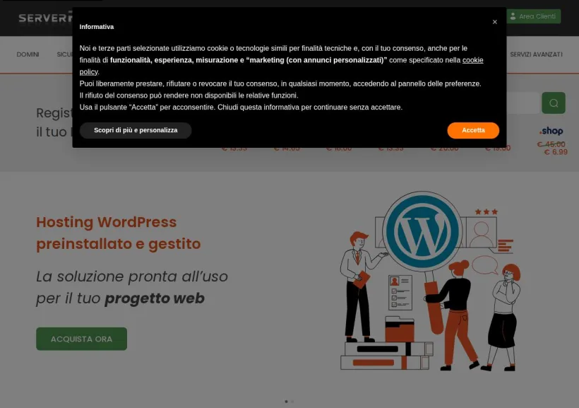 Schermata della pagina offerta di Serverplan