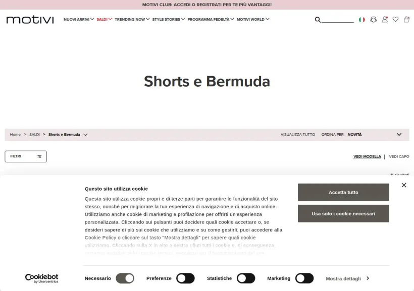 Schermata della pagina offerta di Motivi
