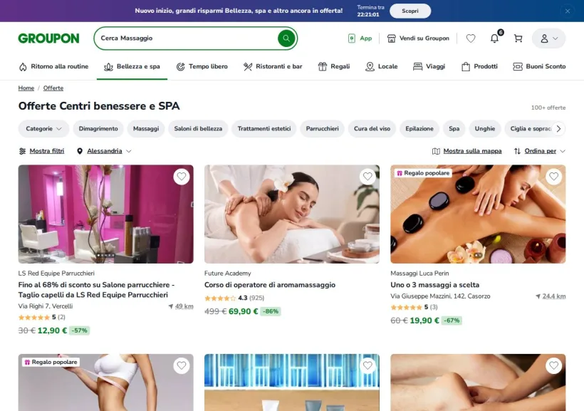 Schermata della pagina offerta di Groupon