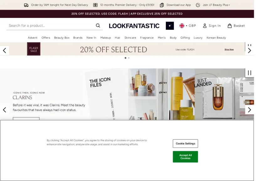 Schermata della pagina offerta di Look Fantastic
