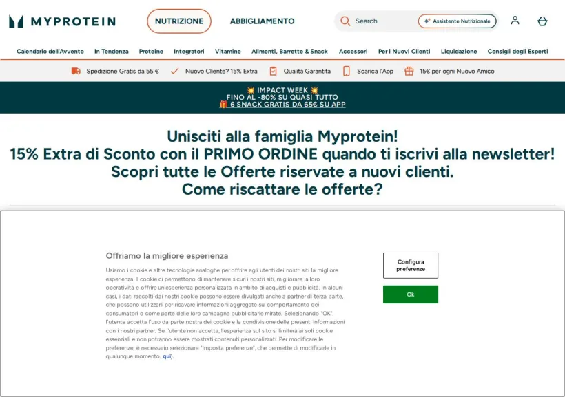 Schermata della pagina offerta di MyProtein