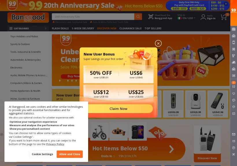 Schermata della pagina offerta di Banggood