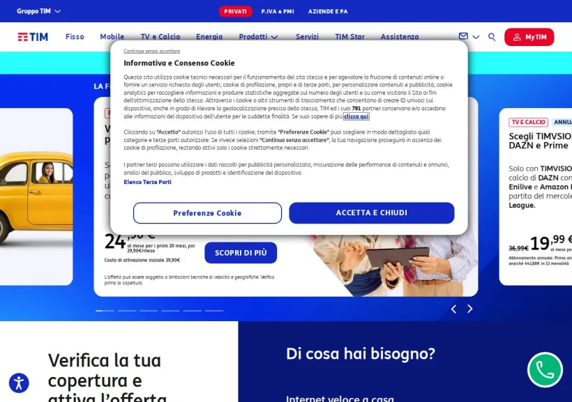 Schermata della pagina offerta di TIM
