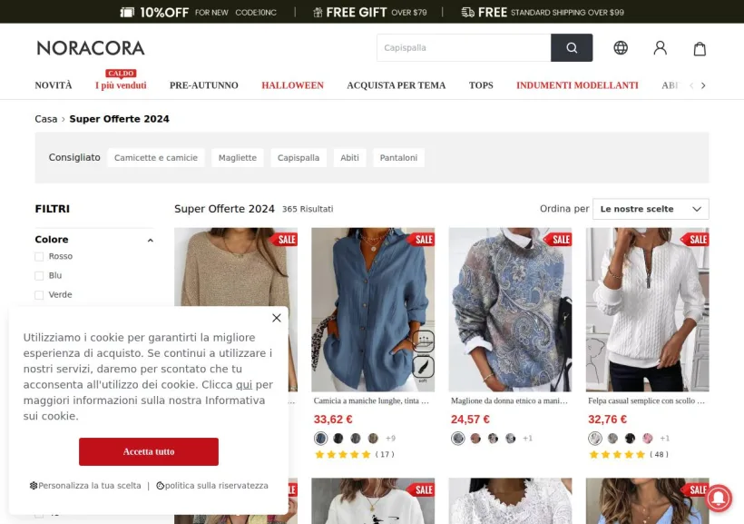 Schermata della pagina offerta di Noracora