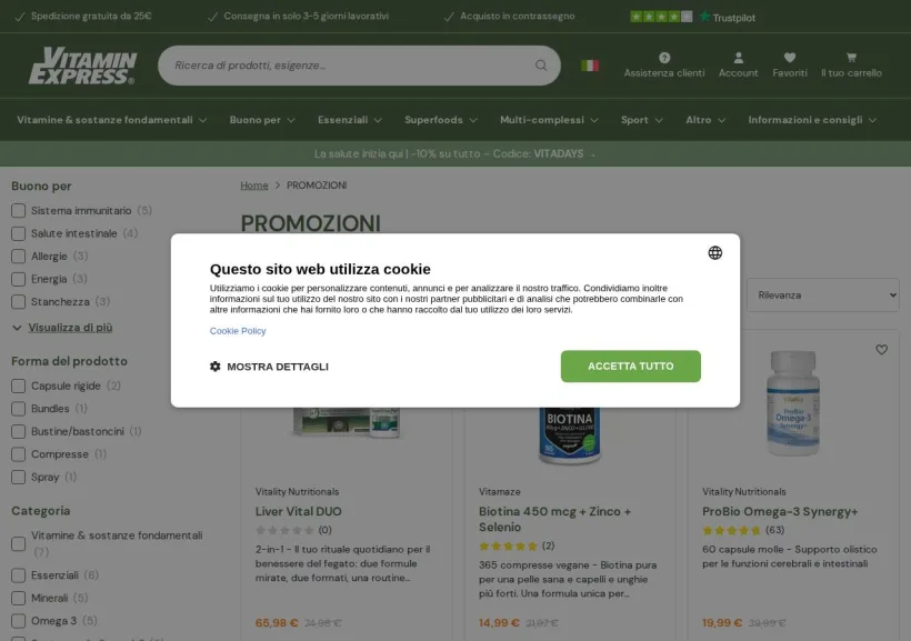Schermata della pagina offerta di Vitamin Express