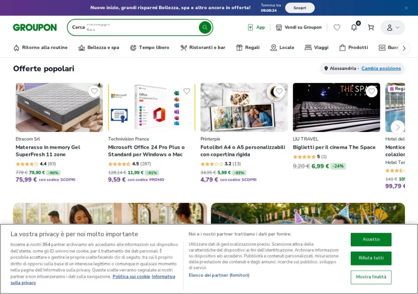 Schermata della pagina offerta di Groupon