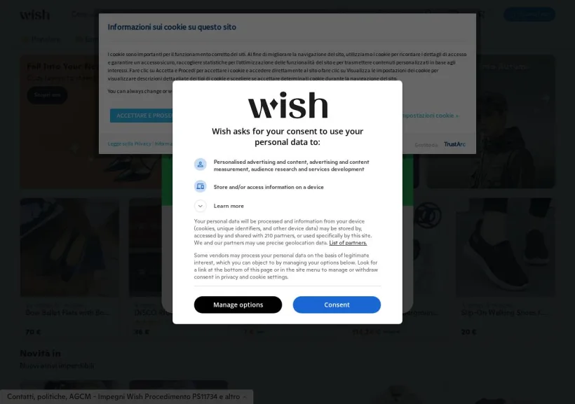 Schermata della pagina offerta di Wish