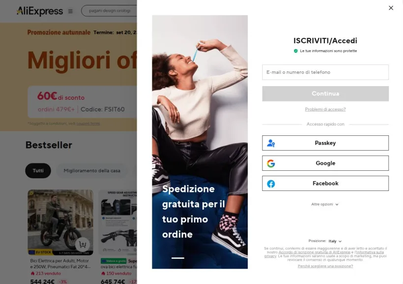 Schermata della pagina offerta di AliExpress