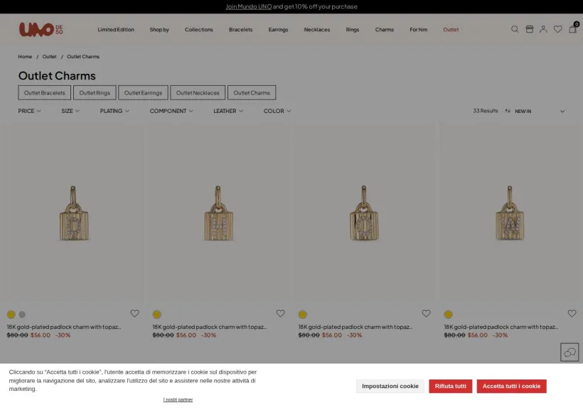 Schermata della pagina offerta di UNOde50