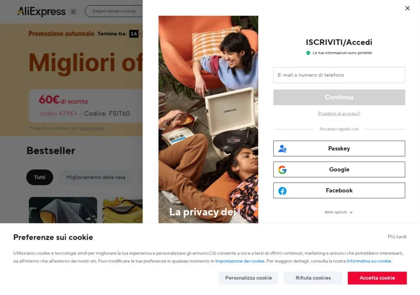Schermata della pagina offerta di AliExpress