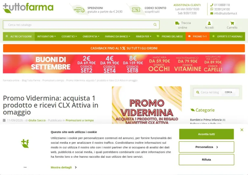 Schermata della pagina offerta di Tuttofarma