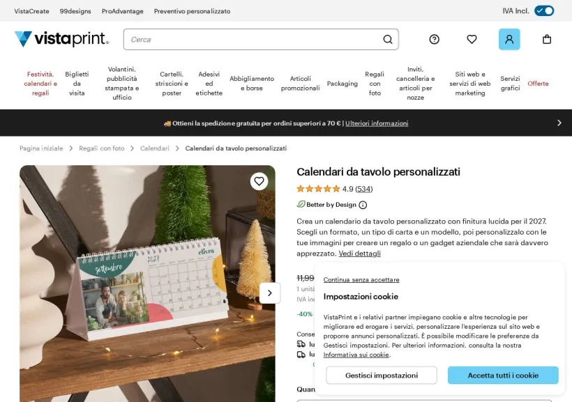 Schermata della pagina offerta di Vistaprint