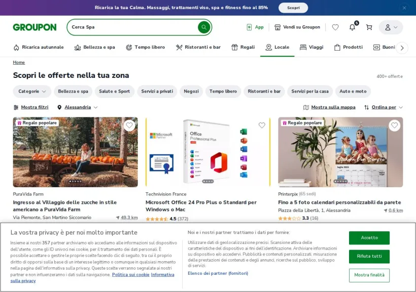 Schermata della pagina offerta di Groupon