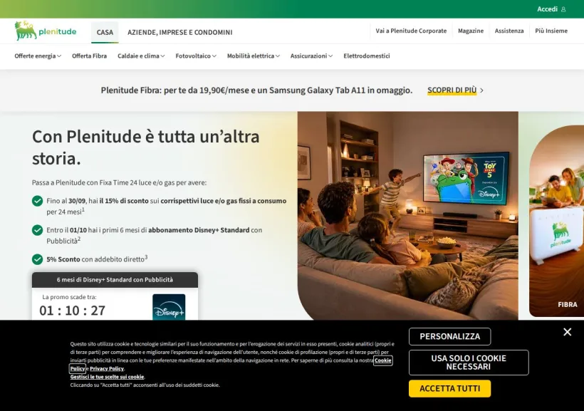 Schermata della pagina offerta di Eni Plenitude