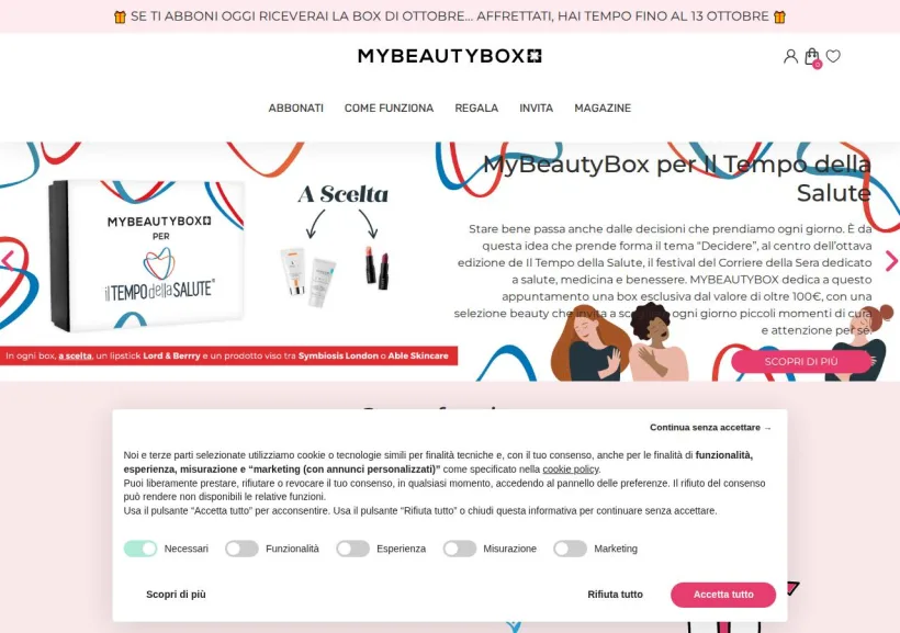 Schermata della pagina offerta di MyBeautyBox