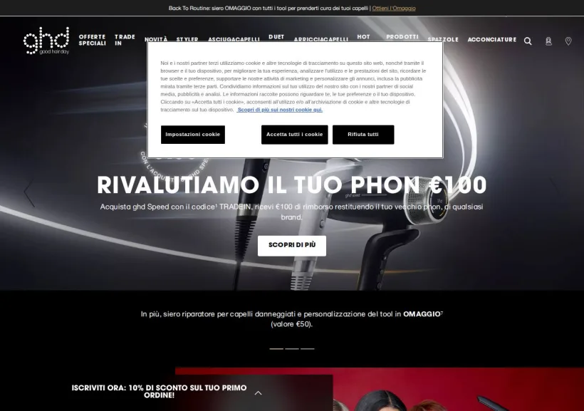 Schermata della pagina offerta di GHD