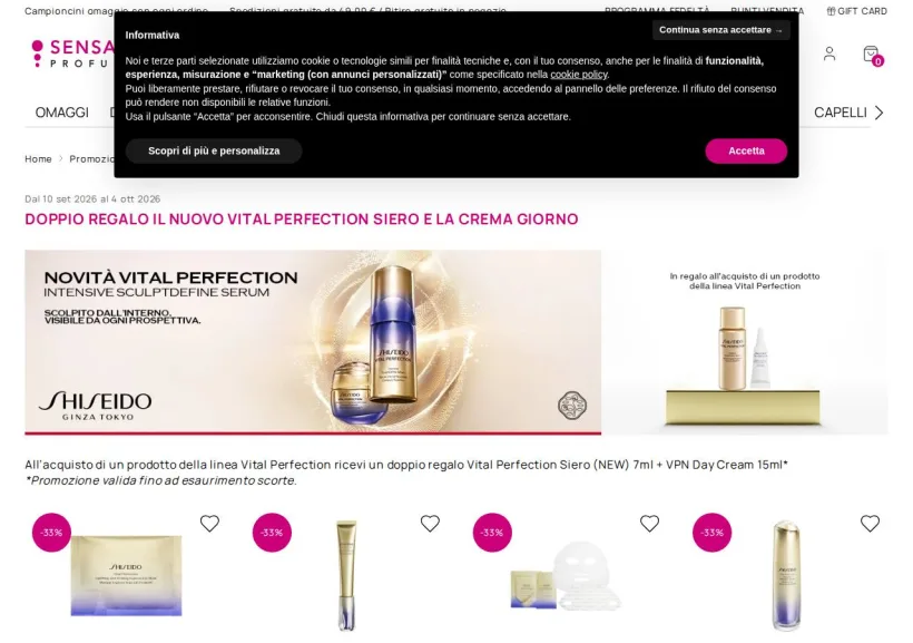 Schermata della pagina offerta di SensationProfumerie