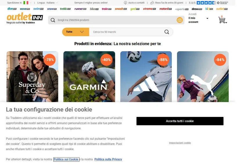 Schermata della pagina offerta di TradeInn