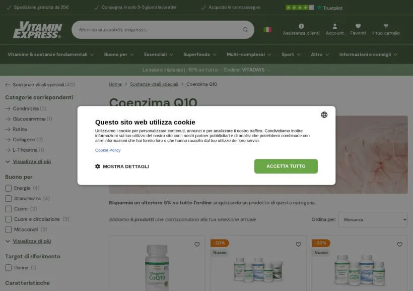 Schermata della pagina offerta di Vitamin Express