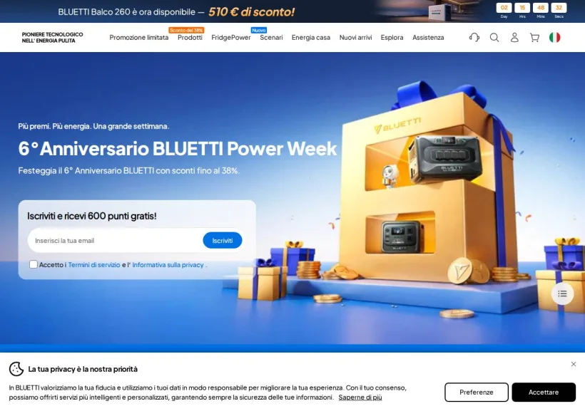 Schermata della pagina offerta di Bluetti