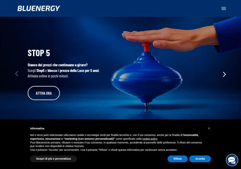 Schermata della pagina offerta di Bluenergy