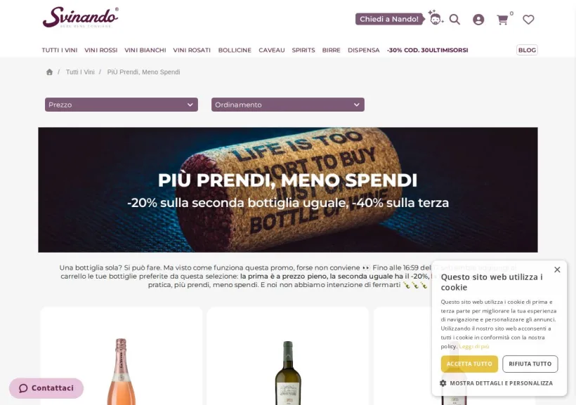 Schermata della pagina offerta di Svinando